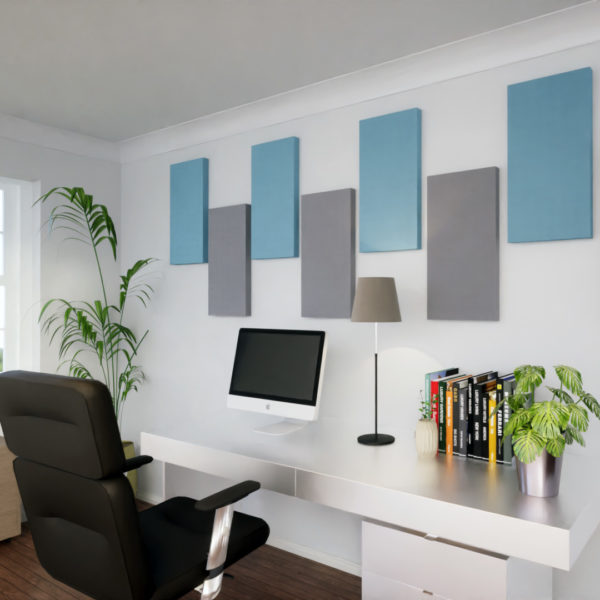 Offices acoustic panels by prosound in blue and grey fabric
