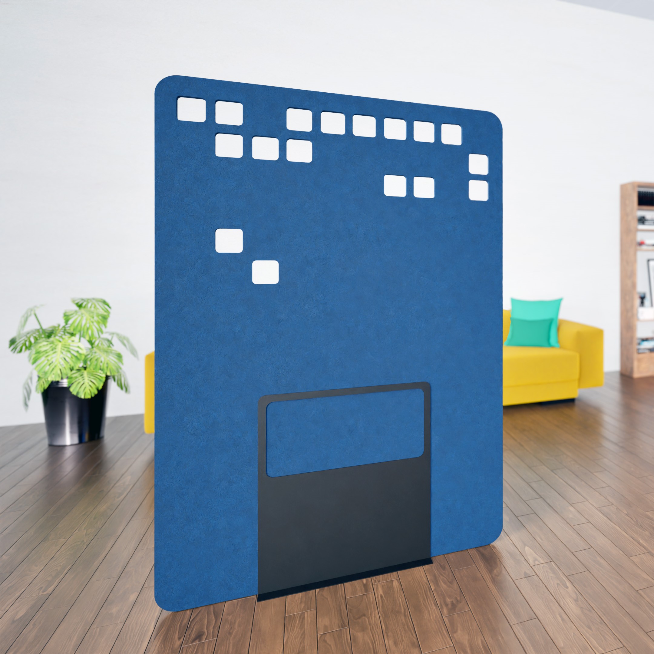 Blue and yellow coin standing screen
