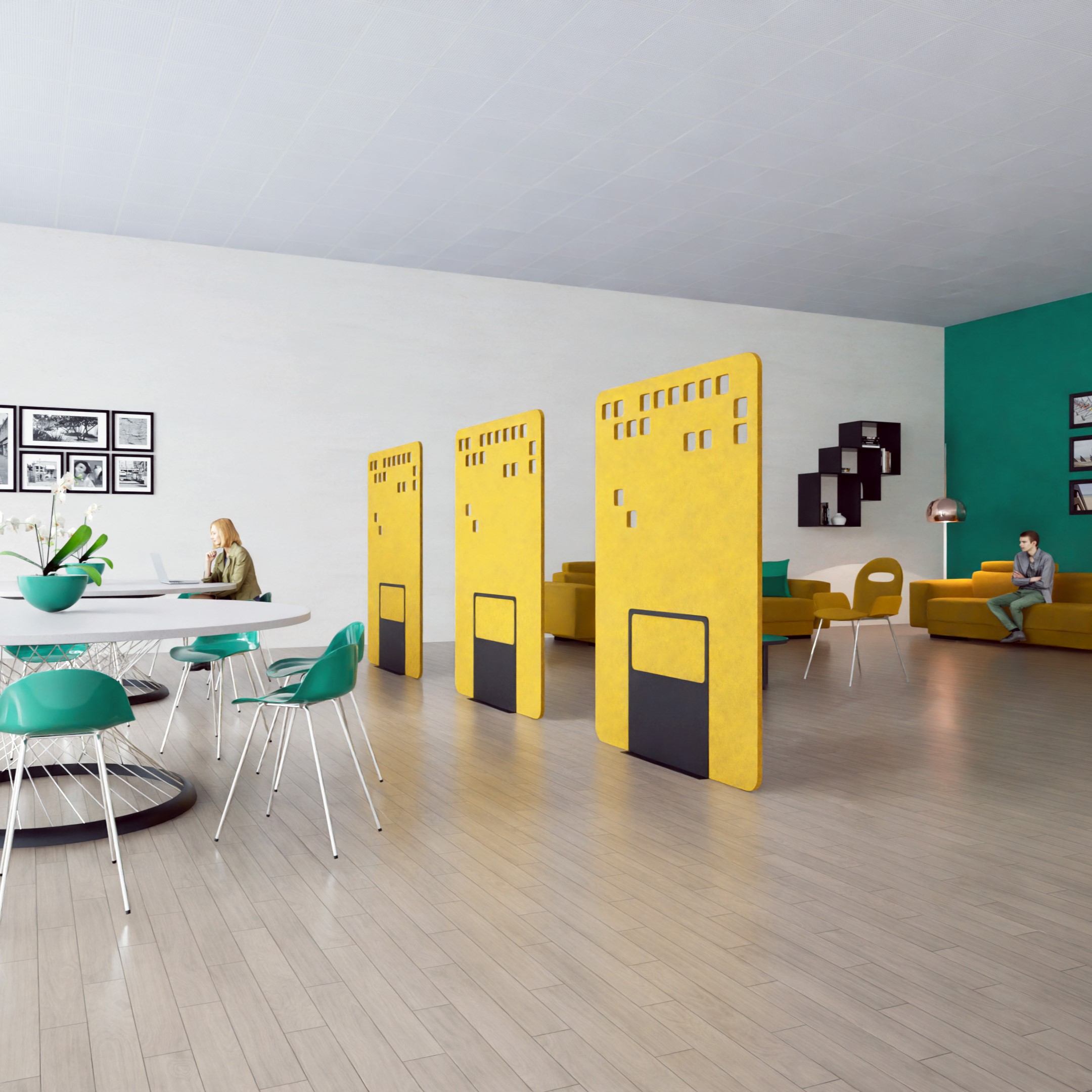 Yellow coin standing screen in office