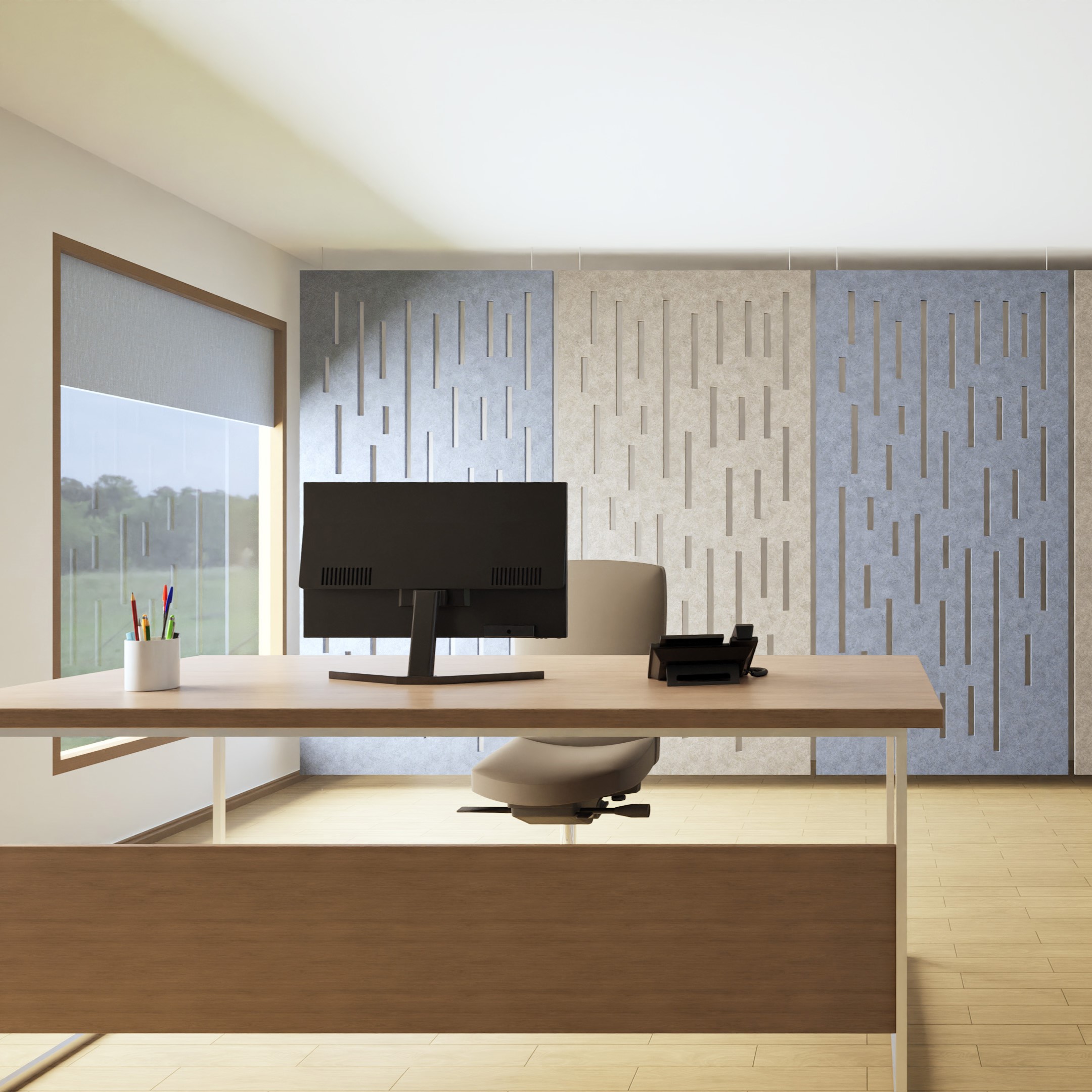 rain blue and grey office